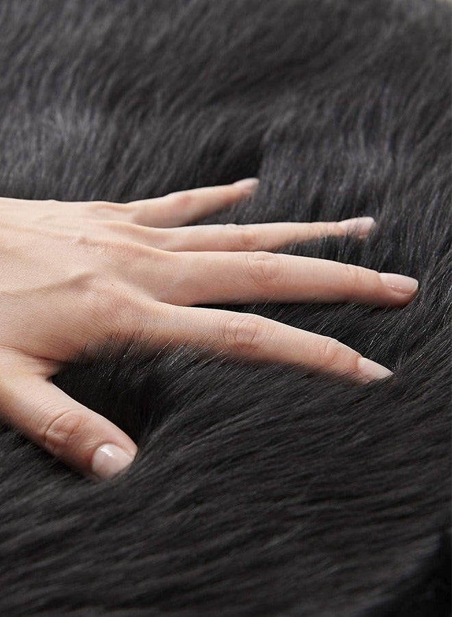 Bukela Area Rug 60×180 Cm，Ultra Soft Fluffy Faux Sheepskin Fur Couch Cover Seat Cushion Furry Carpet Beside Rugs for Bedroom Floor Sofa Living Room Runner（Black） - Image 3