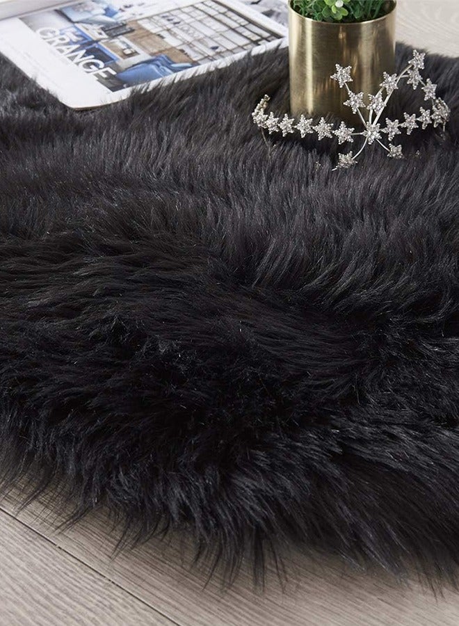 Bukela Area Rug 60×180 Cm，Ultra Soft Fluffy Faux Sheepskin Fur Couch Cover Seat Cushion Furry Carpet Beside Rugs for Bedroom Floor Sofa Living Room Runner（Black） - Image 4
