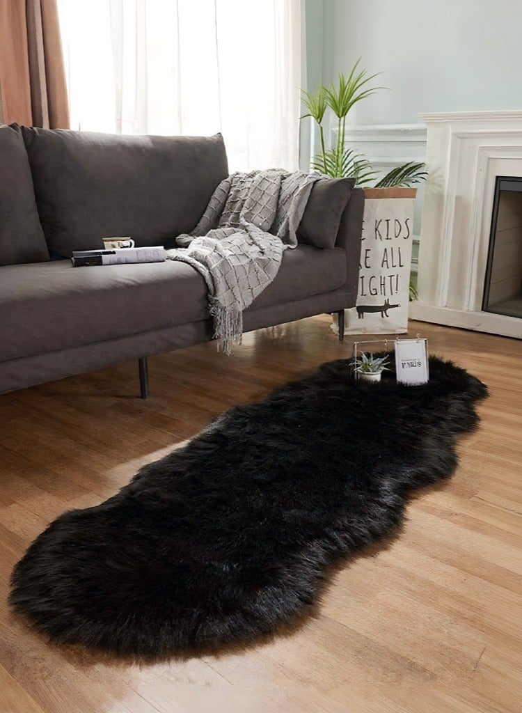 Bukela Area Rug 60×180 Cm，Ultra Soft Fluffy Faux Sheepskin Fur Couch Cover Seat Cushion Furry Carpet Beside Rugs for Bedroom Floor Sofa Living Room Runner（Black） - Image 1