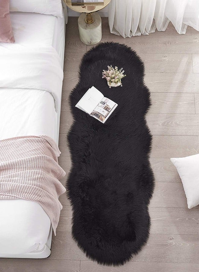 Bukela Area Rug 60×180 Cm，Ultra Soft Fluffy Faux Sheepskin Fur Couch Cover Seat Cushion Furry Carpet Beside Rugs for Bedroom Floor Sofa Living Room Runner（Black） - Image 5