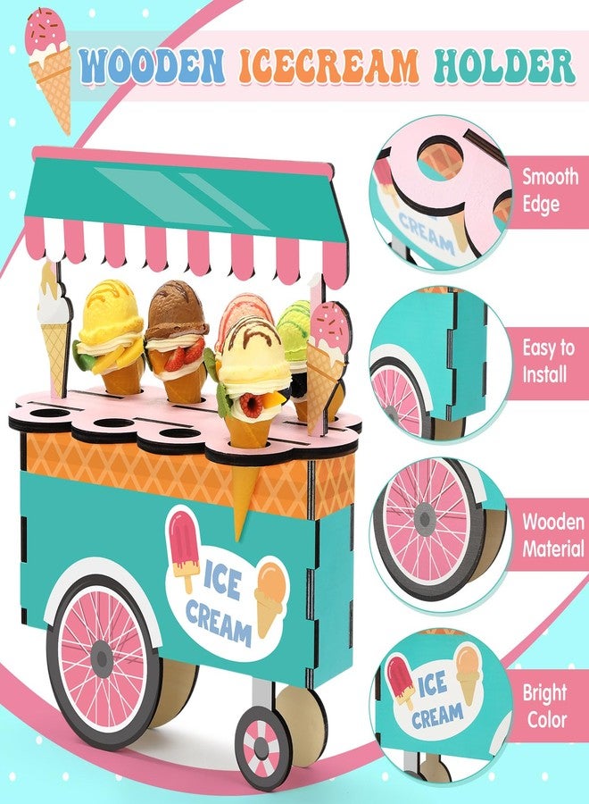 Novabright Wooden Ice Cream Cone Stand Dessert Cupcake Display Cupcake 8-hole Holder with Instructions Dessert Candy Cart Table Centerpiece for Two Sweet Birthday Baby Shower Summer Party Decor - Image 2