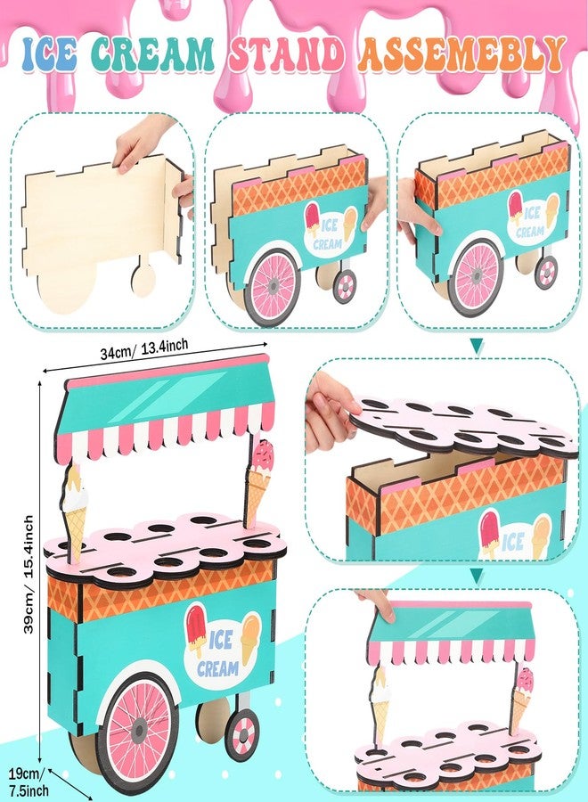 Novabright Wooden Ice Cream Cone Stand Dessert Cupcake Display Cupcake 8-hole Holder with Instructions Dessert Candy Cart Table Centerpiece for Two Sweet Birthday Baby Shower Summer Party Decor - Image 4