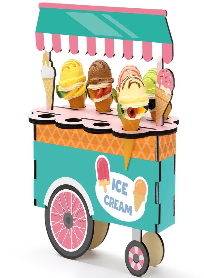 Novabright Wooden Ice Cream Cone Stand Dessert Cupcake Display Cupcake 8-hole Holder with Instructions Dessert Candy Cart Table Centerpiece for Two Sweet Birthday Baby Shower Summer Party Decor - Image 1