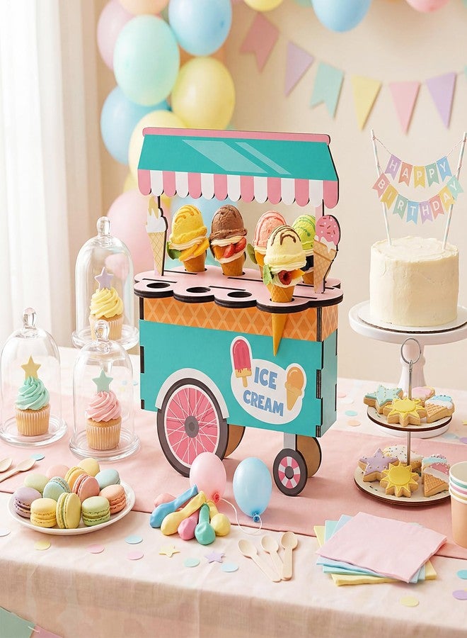 Novabright Wooden Ice Cream Cone Stand Dessert Cupcake Display Cupcake 8-hole Holder with Instructions Dessert Candy Cart Table Centerpiece for Two Sweet Birthday Baby Shower Summer Party Decor - Image 5