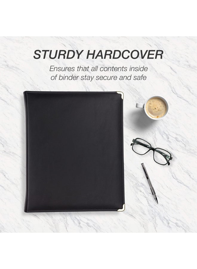 Samsill - Samsill Classic Professional Binder, 3 Ring Binder with 1.5 Inch Brass Round Rings and Zipper Closure, Portfolio Binder, Brass Corner Accents, Black - Image 1