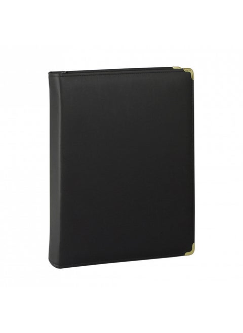 Samsill Classic Professional Binder, 3 Ring Binder with 1.5 Inch Brass Round Rings and Zipper Closure, Portfolio Binder, Brass Corner Accents, Black