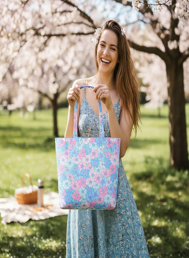 SilTriangle 8 Pcs Floral Canvas Tote Bags Bulk Cute Reusable Tote Grocery Floral Cloth Handbags Aesthetic Flower Shopping Shoulder Bags for Women Summer Gifts - Image 3