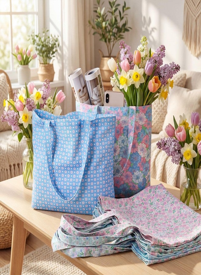 SilTriangle 8 Pcs Floral Canvas Tote Bags Bulk Cute Reusable Tote Grocery Floral Cloth Handbags Aesthetic Flower Shopping Shoulder Bags for Women Summer Gifts - Image 2