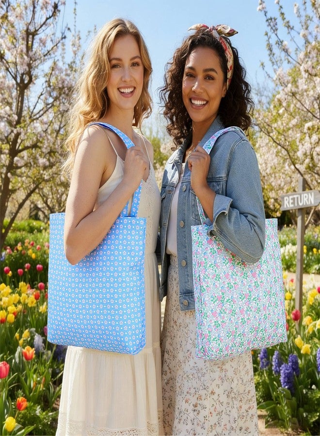 SilTriangle 8 Pcs Floral Canvas Tote Bags Bulk Cute Reusable Tote Grocery Floral Cloth Handbags Aesthetic Flower Shopping Shoulder Bags for Women Summer Gifts - Image 5