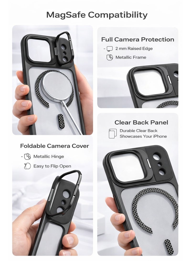 VR CREATIVE Rugged MagSafe Protective Case for Apple iPhone 17 Pro Max with Sliding Camera Cover, Shockproof Design, Wireless Charging Compatible – Black - Image 2