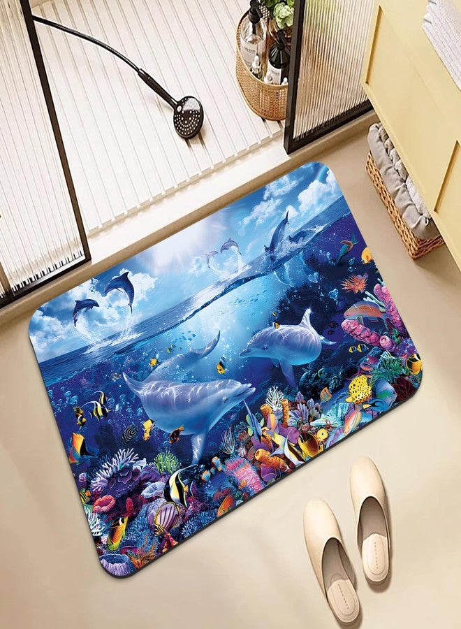YCTMALL Bathroom Rugs Non Slip Quick Dry Bath mat Rubber Bathroom mat, Super Absorbent Bath mat, Washable Bathroom mat Bath Rugs, Shower Mat Bath Mats for Bath Floor, 15.7x23.6in, Dolphin - Image 1