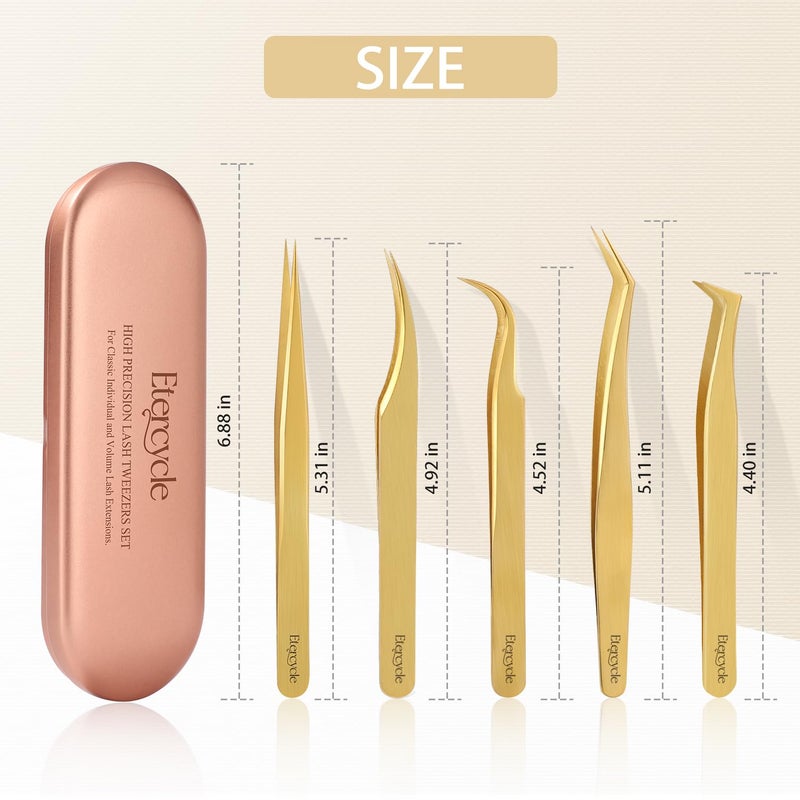 Etercycle High Precision Lash Tweezers Set - Includes 5 Stainless Steel Eyelash Tweezers for Classic Individual and Volume Lash Extensions. Complete with Storage Box - Image 2