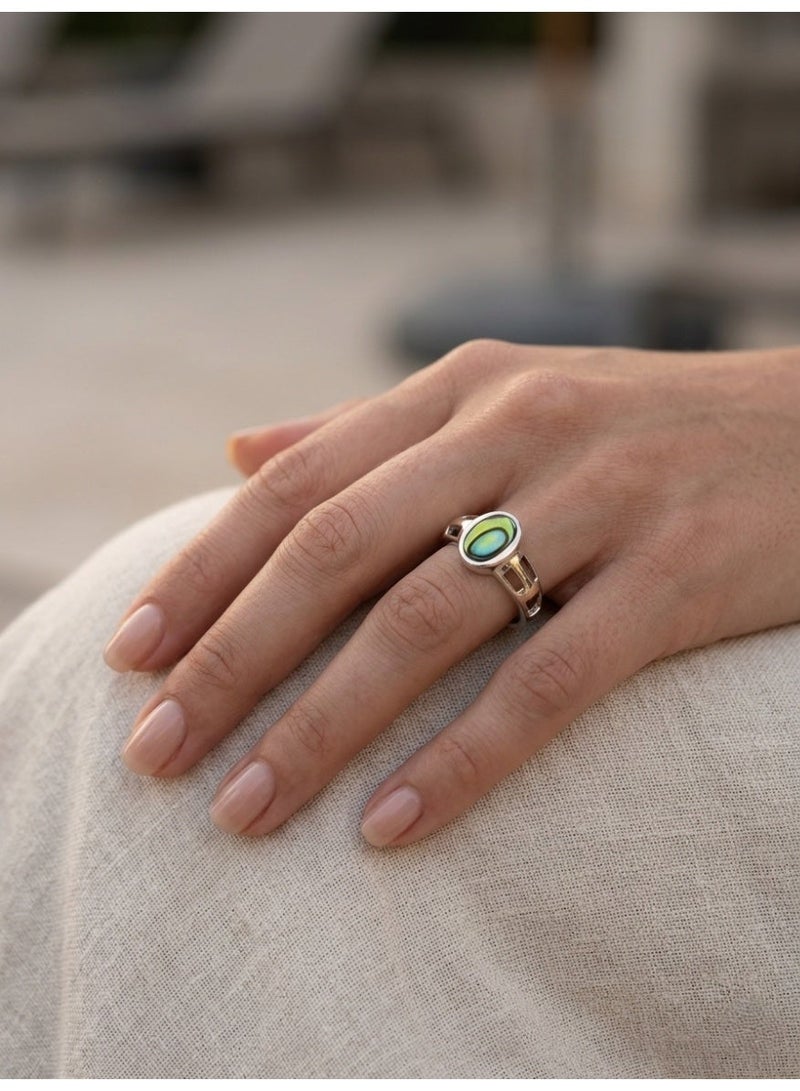 Kanira Premium 925 Sterling Silver Oval Mother of Pearl Statement Ring for Women | Elegant Openwork Designer Ring | Adjustable Fashion Jewelry | KANIRA | Size 8 - Image 1
