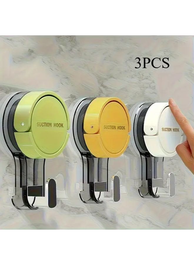 3 Piece Set Strong Suction Cup Towel Rack No Drill Adhesive Hooks Space Saving Bathroom Kitchen - Image 1