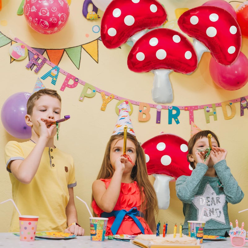 KHC-KHF 6PCS Large-Mushroom-Balloons Super Red Mushroom Balloons Red Foil Video Game Mushrooms Balloon Birthday Party Decorations for Boys Girls Party Supply - Image 4