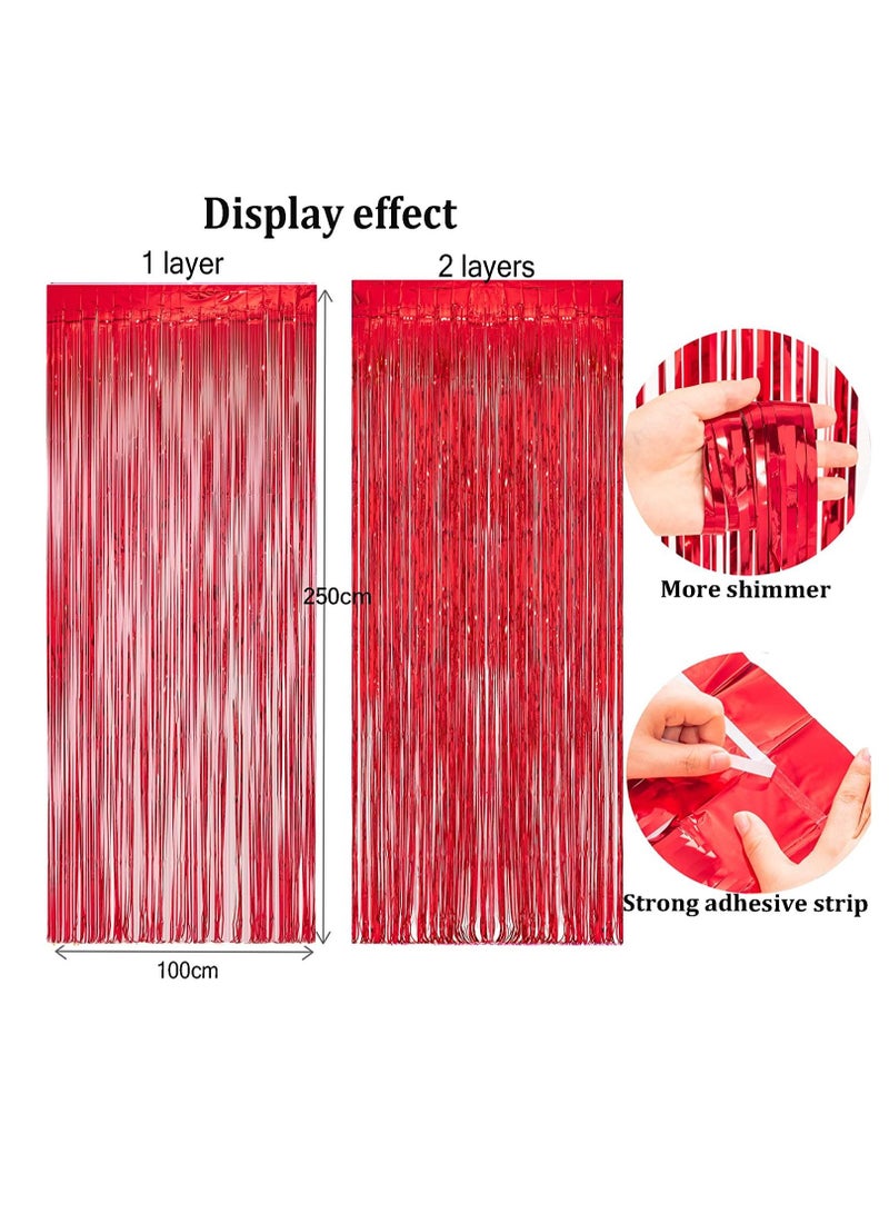 هايلاند 3 قطع من الستائر المعدنية المصنوعة من رقائق معدنية حمراء لأعياد الميلاد والذكرى السنوية وديكورات حفلات الزفاف - Image 2
