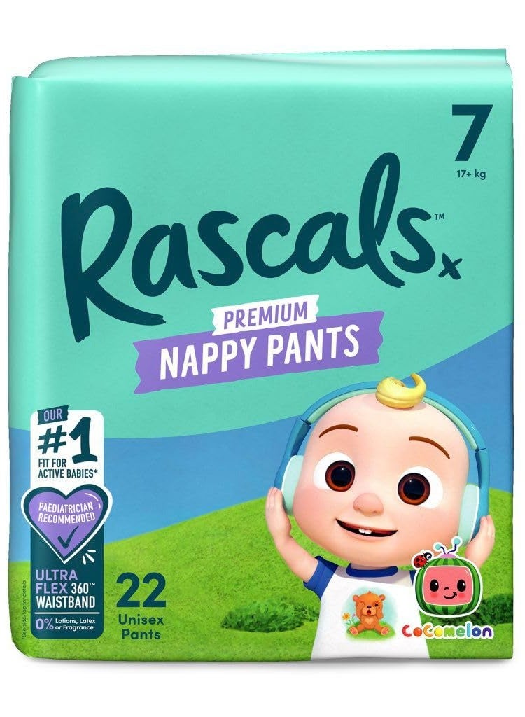 Rascals CoComelon Themed Diaper Pants - Ultra-Flex 360° Waistband, Pediatrician Recommended, Unisex Diapers for Boys & Girls - Size 7 - Image 1