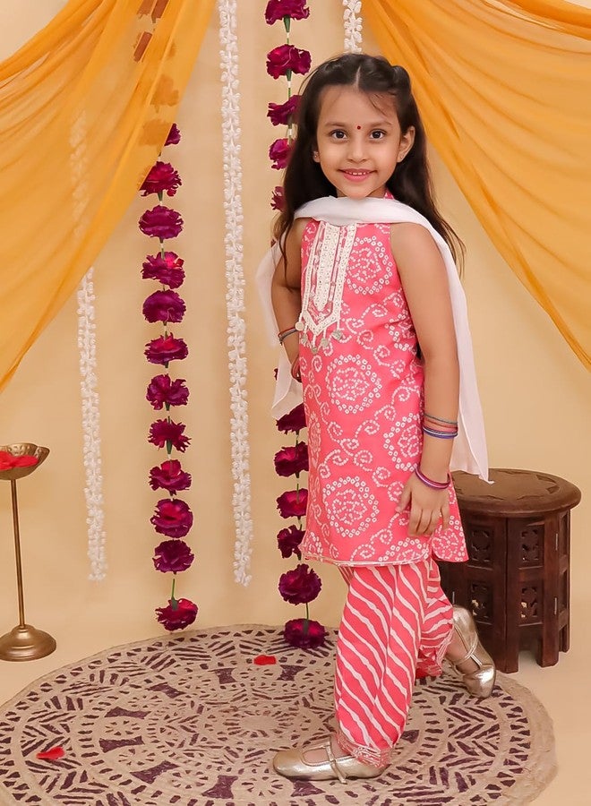 AJ Dezines طقم شراة قميص بدون أكمام من القطن الأحمر للفتيات من AJ DEZINES للأطفال مع دوباتا - ملابس تقليدية | زي احتفالي - مطبوع بأزهار، مقاس عادي (G-1175-RED-8-9Y-30) - Image 5