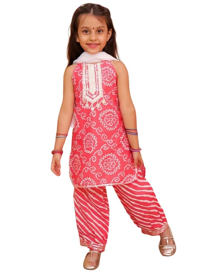 AJ Dezines طقم شراة قميص بدون أكمام من القطن الأحمر للفتيات من AJ DEZINES للأطفال مع دوباتا - ملابس تقليدية | زي احتفالي - مطبوع بأزهار، مقاس عادي (G-1175-RED-8-9Y-30) - Image 1