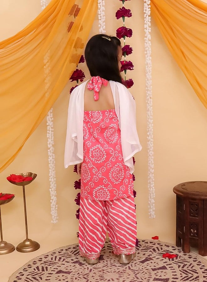 AJ Dezines طقم شراة قميص بدون أكمام من القطن الأحمر للفتيات من AJ DEZINES للأطفال مع دوباتا - ملابس تقليدية | زي احتفالي - مطبوع بأزهار، مقاس عادي (G-1175-RED-8-9Y-30) - Image 3