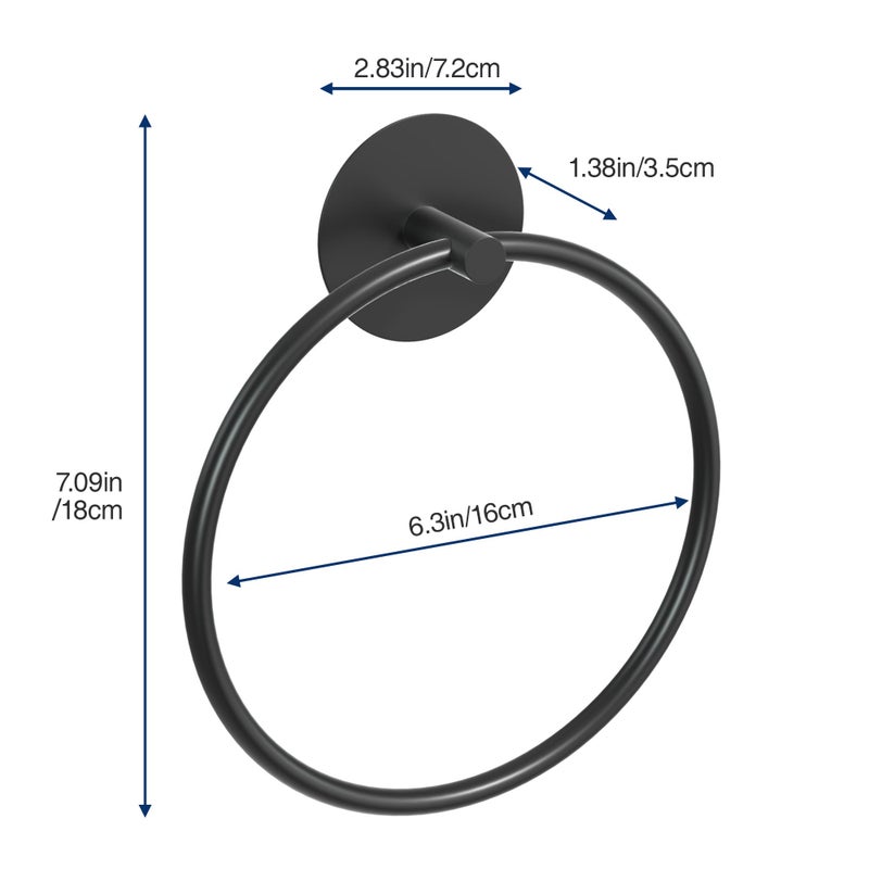susswiff Matte Black Bathroom Towel Ring - SUS304 Stainless Steel Bathroom Towel Rack, Susswiff Adhesive Wall Mounted Hand Towels Holder, Towel Hanger for Bathroom Organizer, Kitchen Storage - Image 3