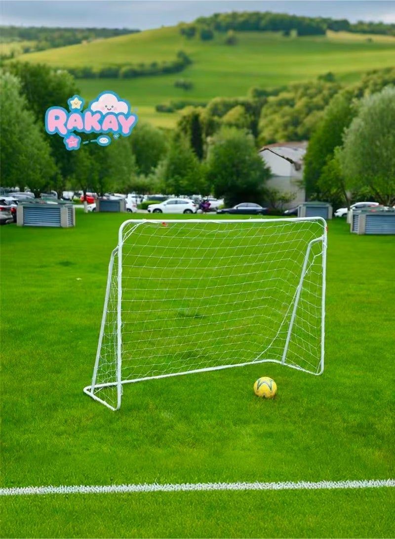RAKAY Portable Soccer Goal with Net 213x 150 x 75 cm Football Goal with a Single Net Goal Meatel Post,White Frame, Includes Ground Pegs - Image 1