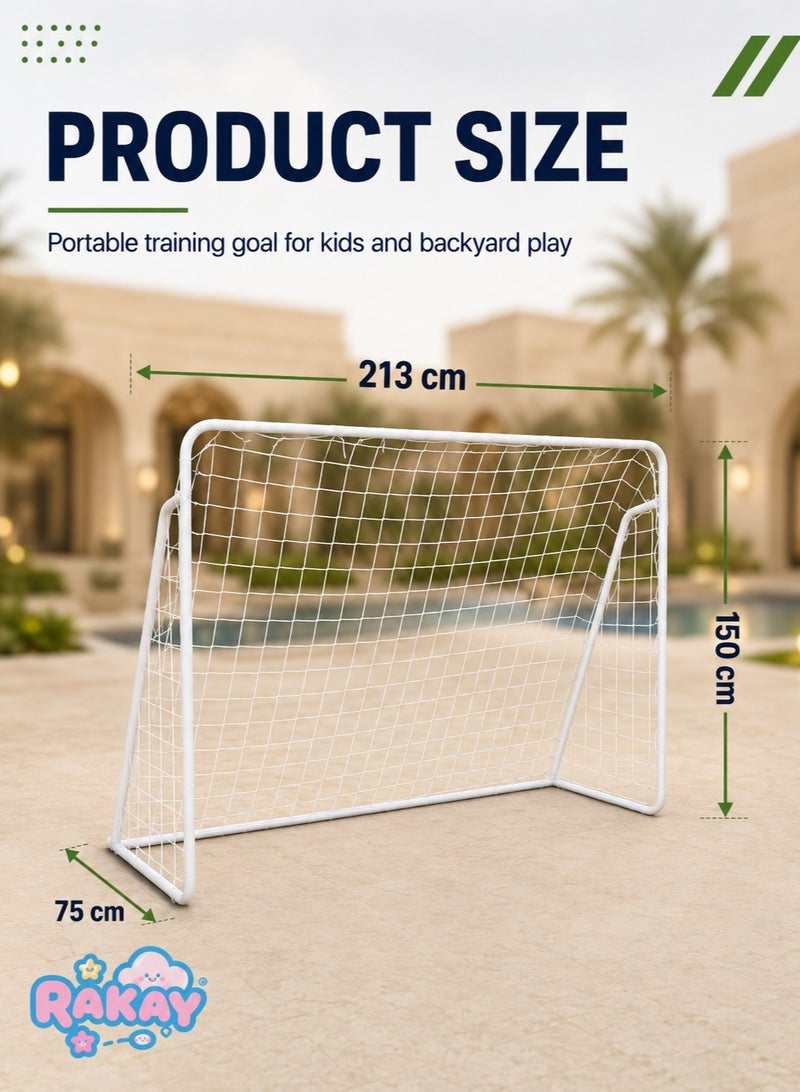 RAKAY Soccer goal with net, 213 × 150 × 75 cm, portable Iron football goal, comes with ground stakes, suitable for gardens, fields, and school sports activitiess - Image 2