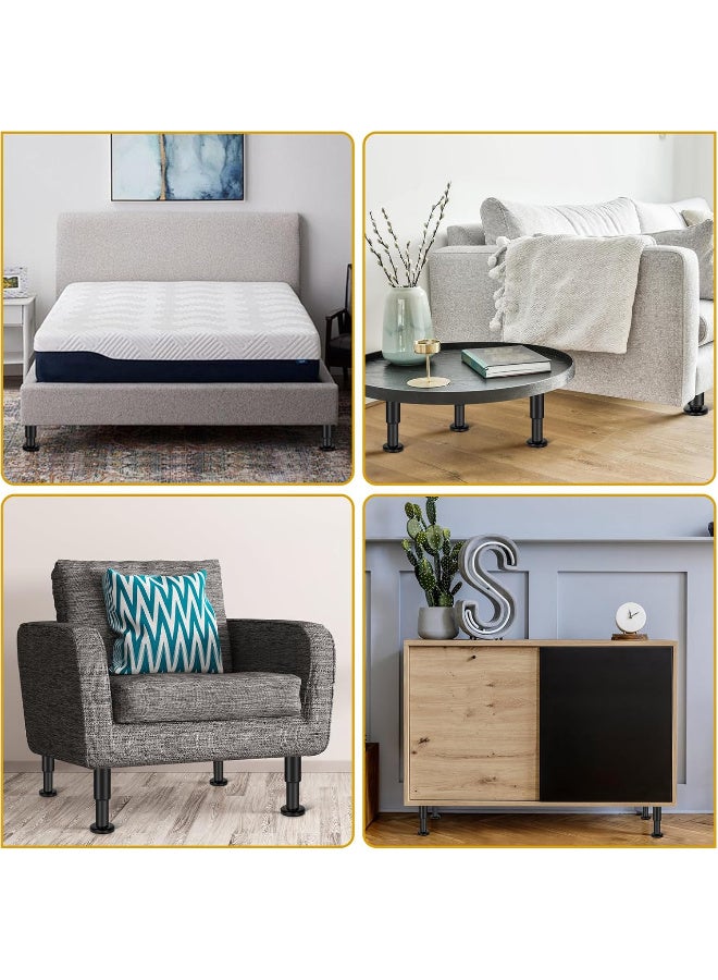 4 قطع من اطار السرير بارتفاع قابل للتعديل من ، ارجل اثاث معدنية، للسرير/الاريكة/الخزانة/الخزانة/الترابيزة وغيرها، ارجل بديلة للسرير شديدة التحمل (80-120 ملم)، اسود - Image 4