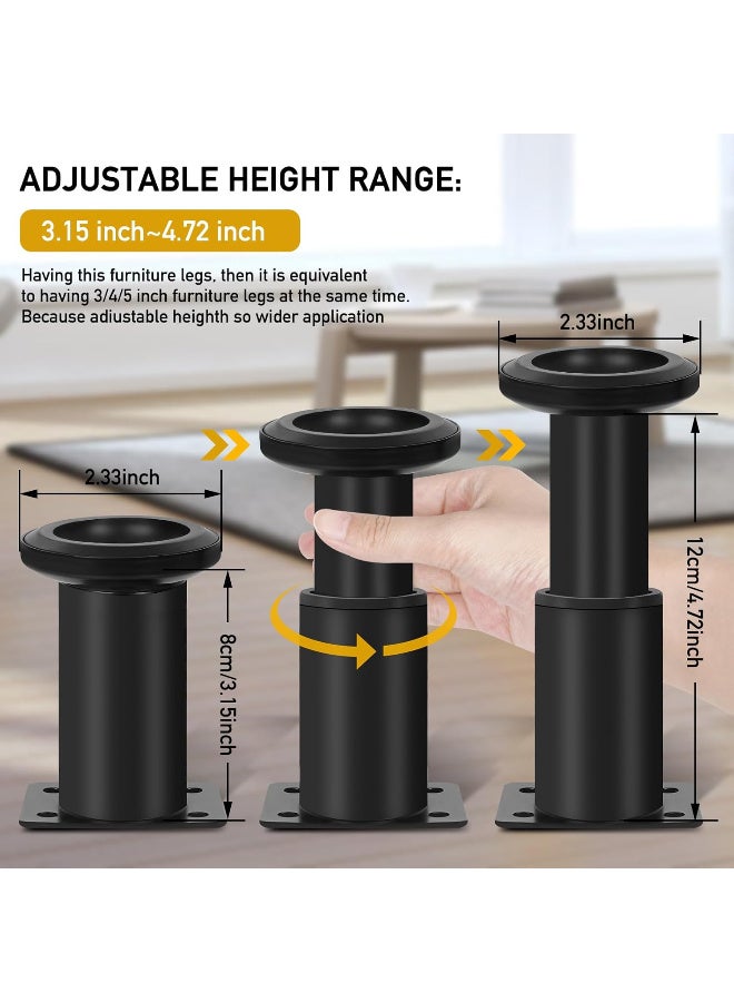 4 قطع من اطار السرير بارتفاع قابل للتعديل من ، ارجل اثاث معدنية، للسرير/الاريكة/الخزانة/الخزانة/الترابيزة وغيرها، ارجل بديلة للسرير شديدة التحمل (80-120 ملم)، اسود - Image 3