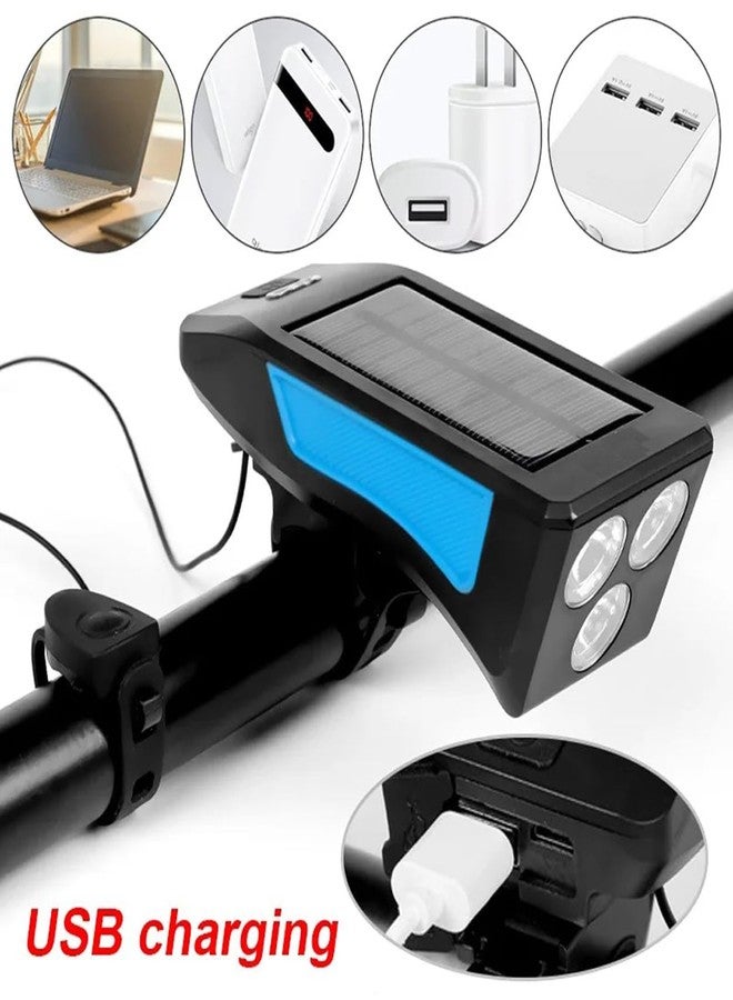 BlissCart مصباح دراجة يعمل بالطاقة الشمسية مع منفذ USB من BlissCart، مصباح بوق للدراجة، مصباح يدوي للدراجة، مصباح أمامي للدراجة، مقاوم للماء، مصباح أمامي للدراجات بثلاثة أوضاع إضاءة وخمسة أصوات، يناسب الدراجات (متعدد الألوان). - Image 5
