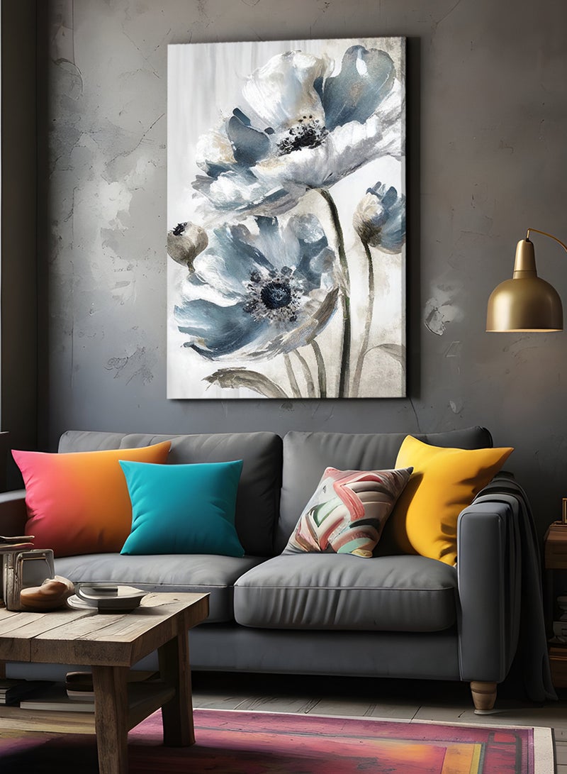 LOWHA Framed Canvas Wall Art Stretched Over Wooden Frame, Flowers Abstract Painting - Image 1