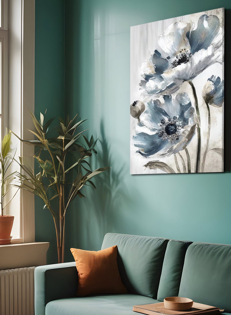 LOWHA Framed Canvas Wall Art Stretched Over Wooden Frame, Flowers Abstract Painting - Image 2