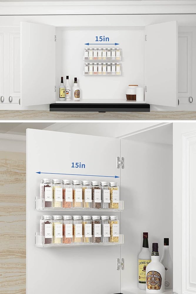 BPA® Acrylic Spice Rack Wall Mount for Cabinets, Cupboard Or Pantry Door, 4 Packs Of Hanging Spice Rack Shelf, Seasoning Organizer for Kitchen - Image 5
