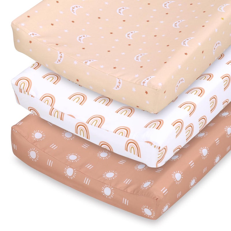 The Peanutshell Baby Girl or Boy Changing Pad Covers Set of 3 Ultra Soft Pad Cover Fits Standard Changing Table Pads Durable Machine Washable Sheets Boho Rainbow
