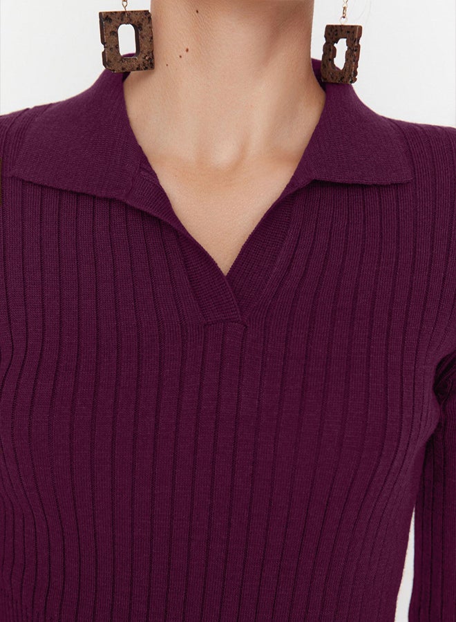 trendyol Plum Midi Knit Polo Neck Dress - Image 4