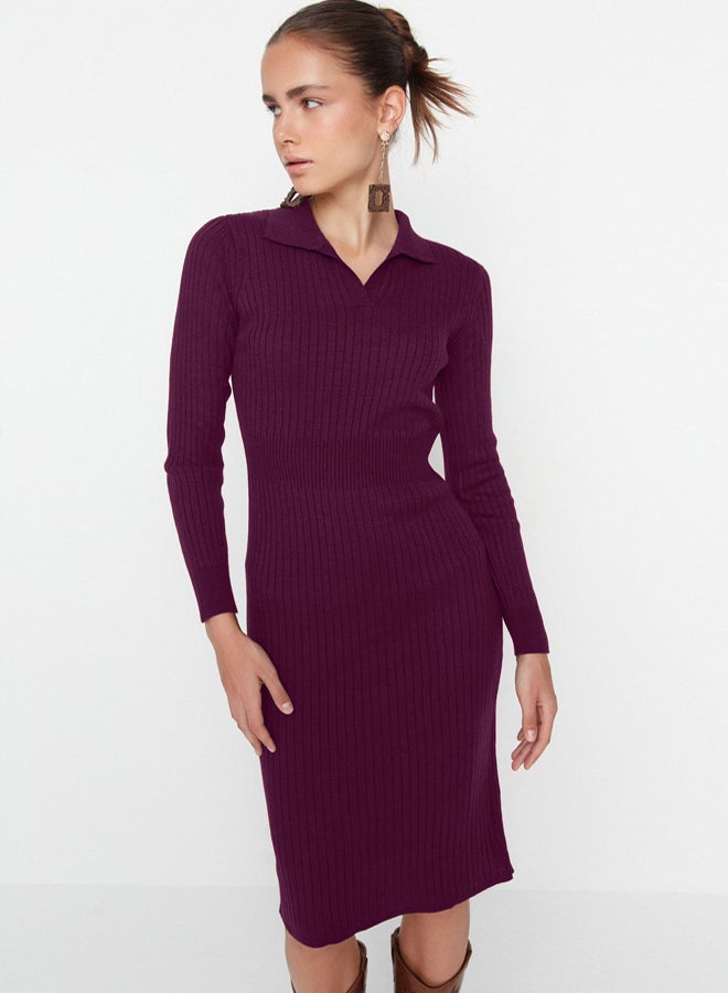 trendyol Plum Midi Knit Polo Neck Dress - Image 3