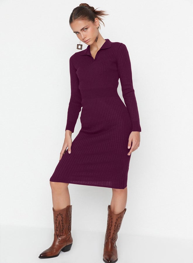 trendyol Plum Midi Knit Polo Neck Dress - Image 1