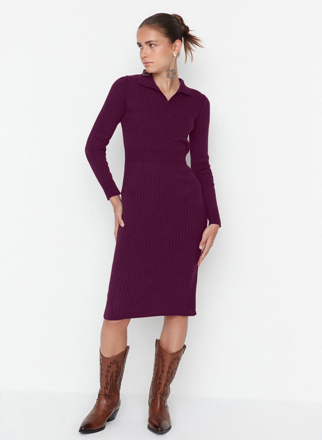 trendyol Plum Midi Knit Polo Neck Dress - Image 2
