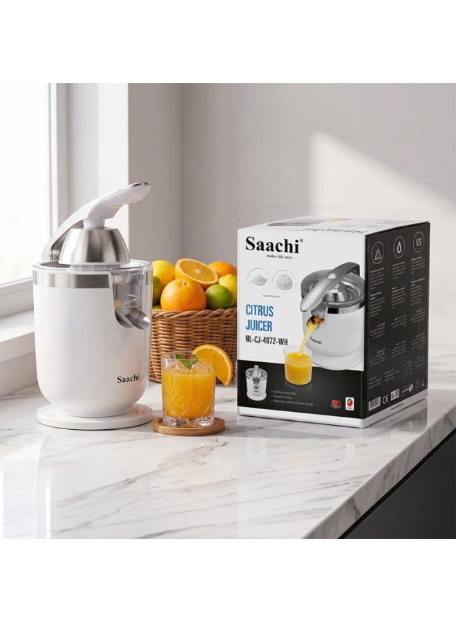 Saachi Citrus Juicer NL-CJ-4072-WH, 450W Powerful Motor, Automatic Citrus Squeezer with Stainless Steel Filter, Anti-Drip Spout, 2 Press Cones for Orange & Lemon Juice, White 200 W NL-CJ-4072-WH White - Image 2