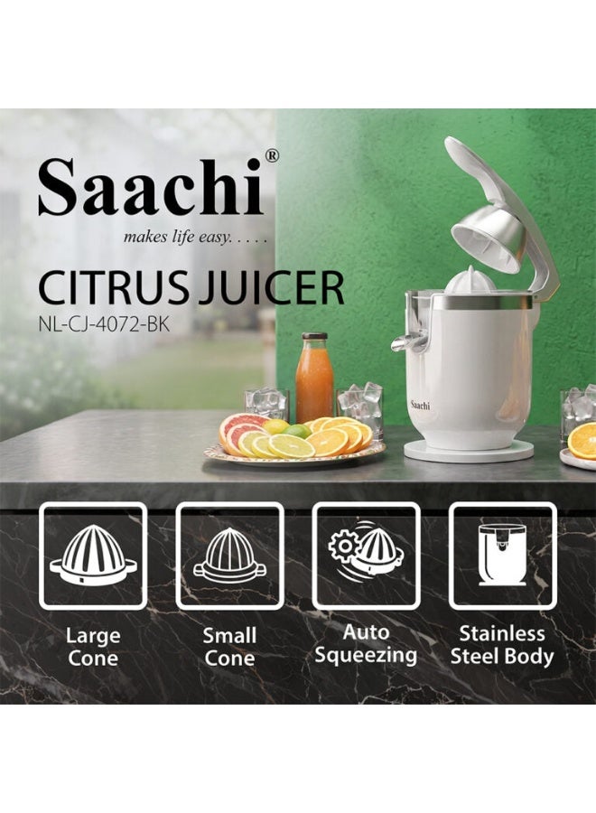 Saachi Citrus Juicer NL-CJ-4072-WH, 450W Powerful Motor, Automatic Citrus Squeezer with Stainless Steel Filter, Anti-Drip Spout, 2 Press Cones for Orange & Lemon Juice, White 200 W NL-CJ-4072-WH White - Image 5