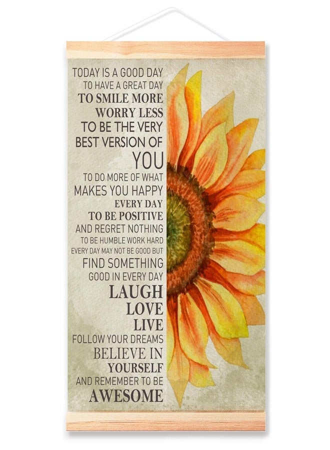 Littlefa Today is a Good Day Sunflower Canvas Hanging Poster, Inspirational Poster Hanger for Office Bedroom kitchen Porch, Today is A Good Day Wall Decor 16x12in - Image 1