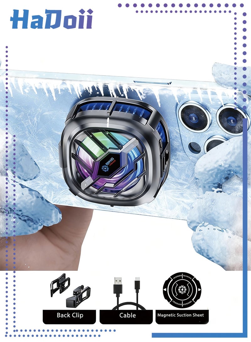 HaDoii Magnetic Cell Phone Cooler Portable with Temperature Display 3 Cooling Modes RGB Phone Cooling Fan with Semi-Conductor Cooling for Live Streaming, Outdoor Vlog, Mobile Game, Includes Magnetic Patch - Image 1