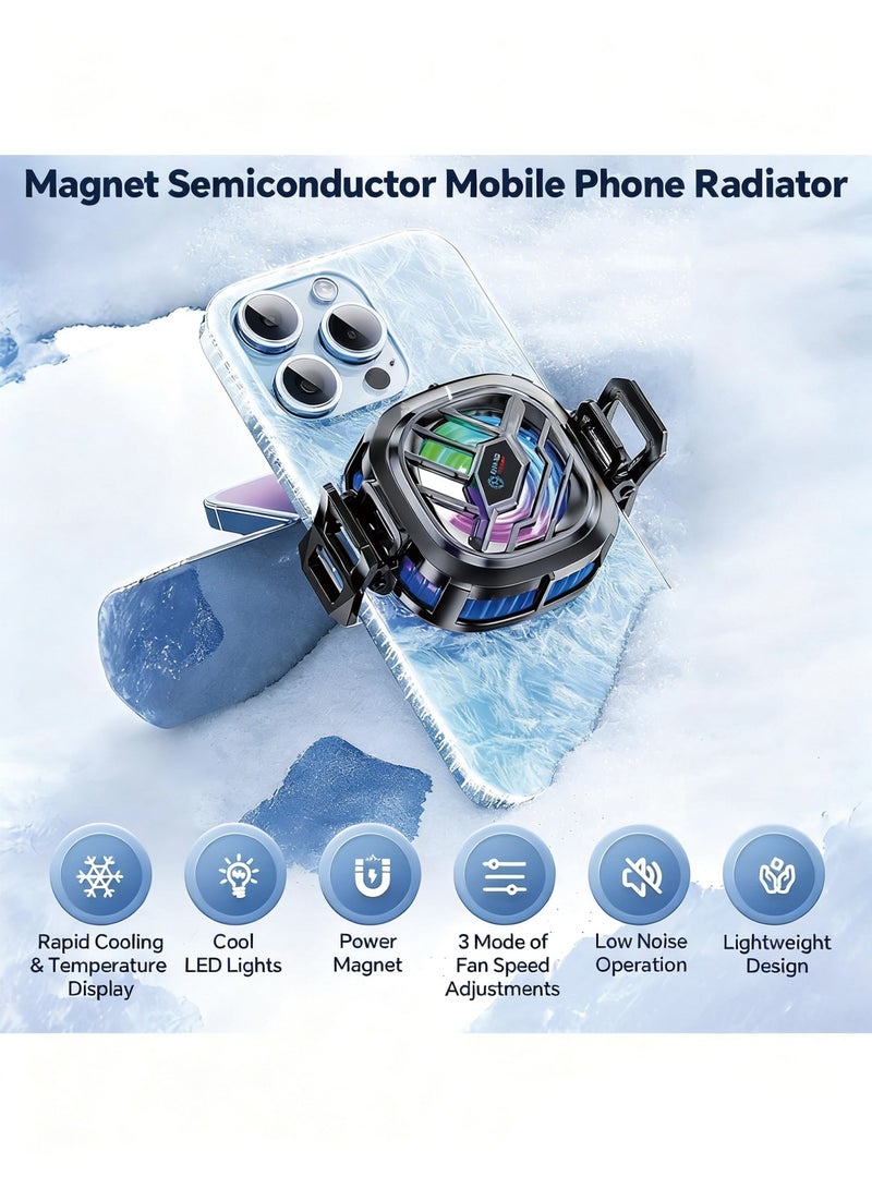 HaDoii Magnetic Cell Phone Cooler Portable with Temperature Display 3 Cooling Modes RGB Phone Cooling Fan with Semi-Conductor Cooling for Live Streaming, Outdoor Vlog, Mobile Game, Includes Magnetic Patch - Image 5