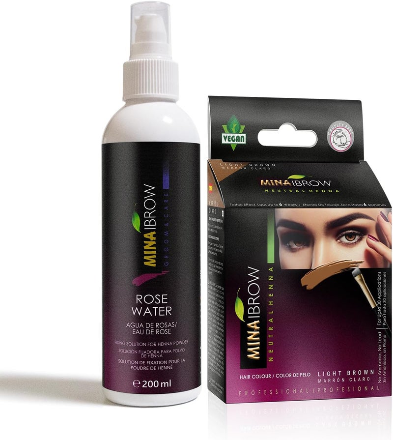 MinaiBrow Tint Kit Light Brown | Natural Spot Coloring Brow Tinting Powder with Rose water for Tint Fixing| Smudge Proof Tint, Instant Brow Dye Kit, 100% Gray Converge - Image 1