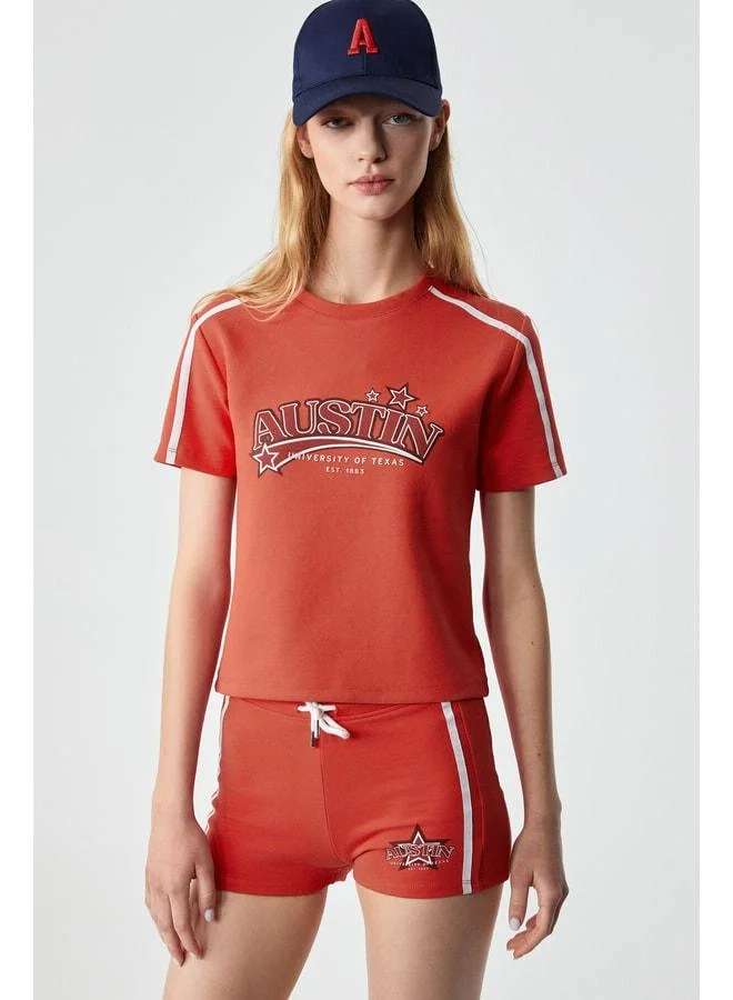 Ethiquet KRIEGER Women's Printed Short Sleeve Red T-Shirt.