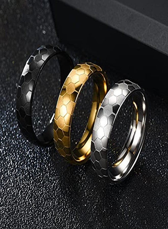 OAKKY Unisex Stainless Steel 6mm Dome Simple Hip Hop Punk Football Soccer Pattern Signet Ring Matte Finished Sport Jewelry Comfort Fit Black Size 8 - Image 3