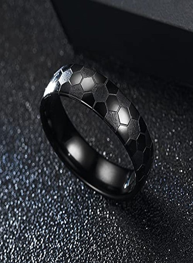 OAKKY Unisex Stainless Steel 6mm Dome Simple Hip Hop Punk Football Soccer Pattern Signet Ring Matte Finished Sport Jewelry Comfort Fit Black Size 8 - Image 2