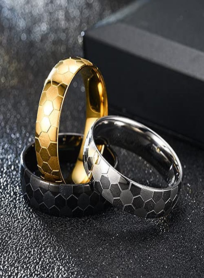 OAKKY Unisex Stainless Steel 6mm Dome Simple Hip Hop Punk Football Soccer Pattern Signet Ring Matte Finished Sport Jewelry Comfort Fit Black Size 8 - Image 4