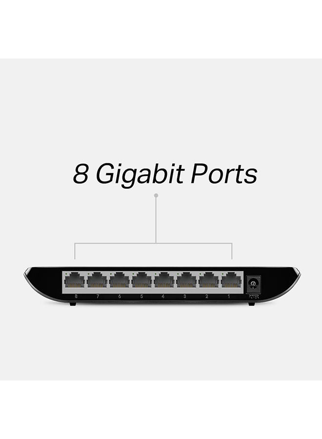 تي بي لينك محول شبكة إيثرنت TL-SG1008D ب8 منافذ جيجابت إيثرنت، التوصيل والتشغيل، سطح المكتب أو الحائط، مقسم غطاء بلاستيكي، بدون مروحة، تحسين حركة المرور أسود - Image 3