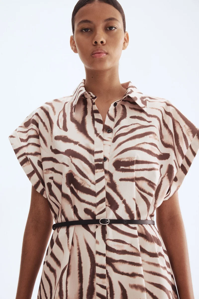 اتش اند ام فستان بوبلين بحزام